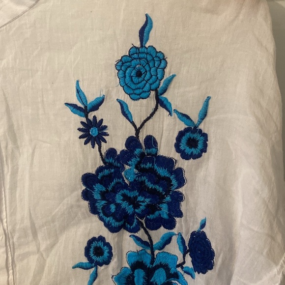 Zara Trafaluc Embroidered Floral Puffy Sleeve Sheer Top - Picture 5 of 11